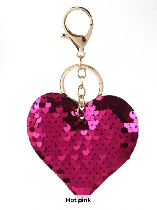 Sequin Heart Keychain or Bag Charm - Multiple Colors - Picture 7 of 11
